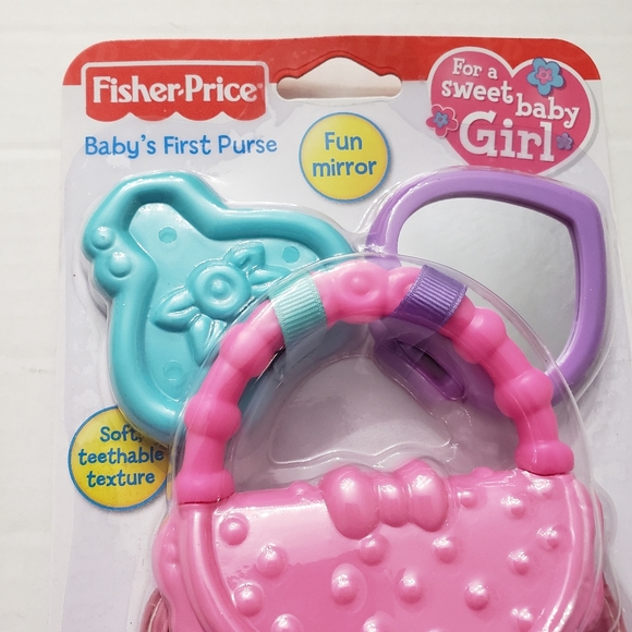 2 Fisher Price Baby's First Pink Purple Keys Purse Mirror Rattle Teether New - Picture 6 of 9